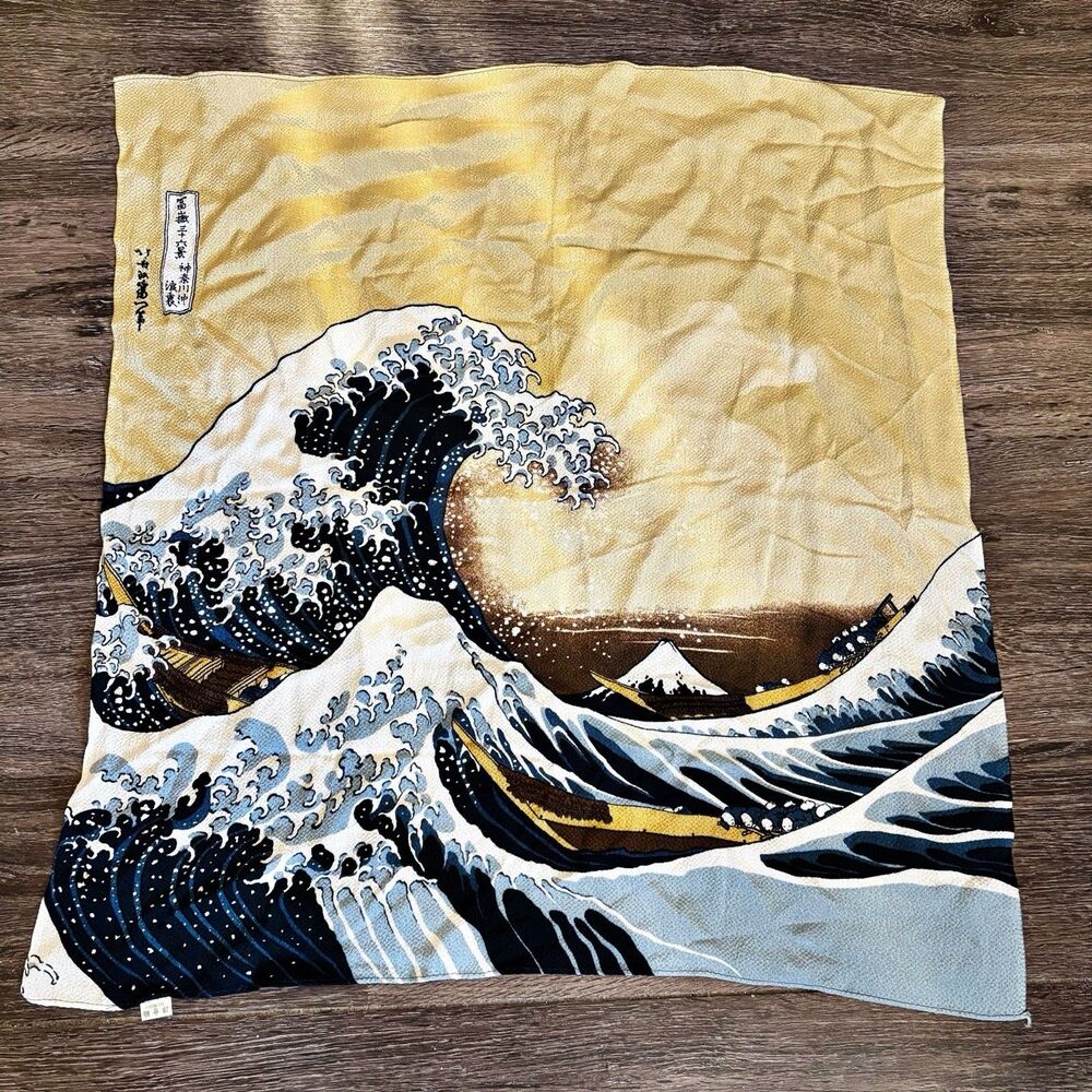Hokusai Great Wave Ukiyo-e Furoshiki Wrapping Cloth Scarf Japanese Art 26x26